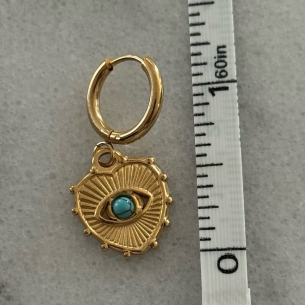 Gold Turquoise Heart Evil Eye Pendant Hoop Earrings 

Brand New - Picture 2 of 3